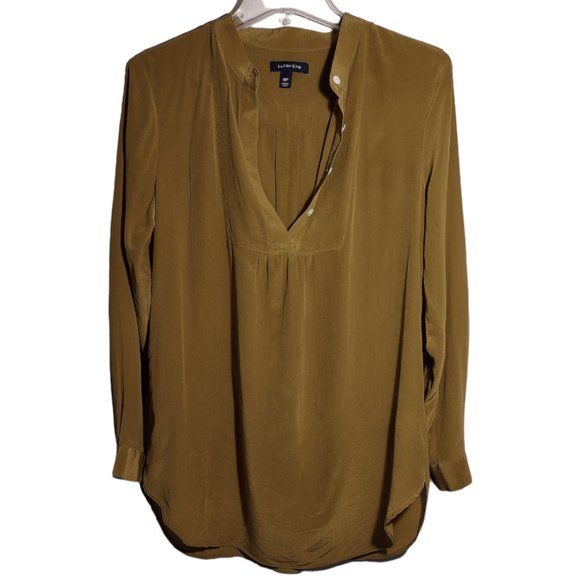 LANDS’ END OLIVE GREEN SILK POPOVER BLOUSE IN 10 p - Picture 4 of 7